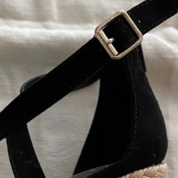 Candies Black Wedge Espadrille Heels Criss Cross with Gold Buckle - Picture 9 of 9